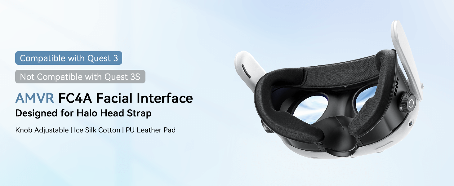 Meta Quest 3 Facial Interface with Knob Adjustment – Enhanced Ventilation, Dual Comfort Face Pads, and Glasses-Friendly Design