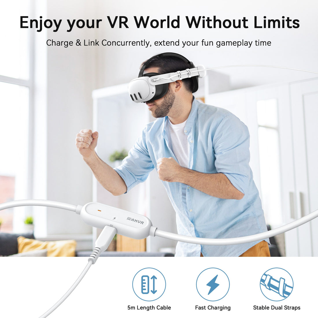 Stouchi Lange VR Link Kabel 5M Compatibel met Meta Oculus Quest 3 Quest 2 PICO 4 USB 3.0 naar USB C Datakabel Wit Stouchi Lange VR Link Kabel 5M Compatibel met Meta Oculus Quest 3 Quest 2 PICO 4 USB 3.0 naar USB C Datakabel Wit